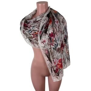 Floral Polyester Scarf Long pink red 17" x 68" Boho Fairy